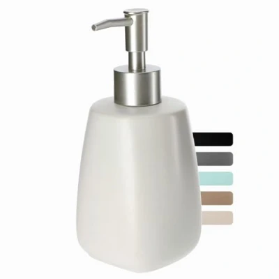 Imagen de KADAX Dispensador de Jabón Líquido con Capacidad 400 ml, Dosificador Loción Cerámico Acabado Mate, Ideal para Baño y Cocina (Blanco)