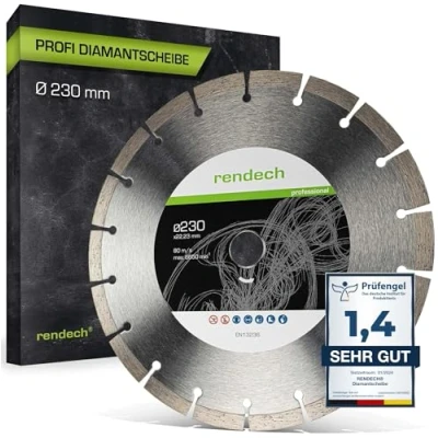 Imagen de Rendech Disco de corte diamante profesional 230 mm con 10 altura segmento, para hormigón, granito, mármol, piedra