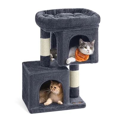 Imagen de Feandrea Árbol para Gatitos, Torre Gatitos de 67 cm, S, hasta 3 kg, Plataforma Grande 2 Cuevas Rascador, Gris Ahumado PCT611G01