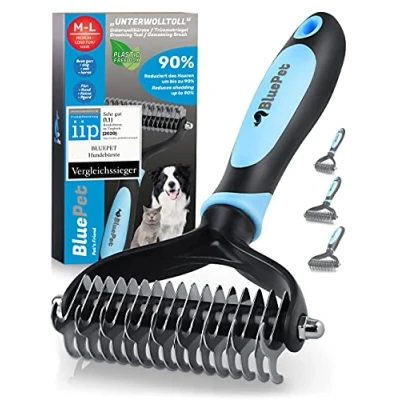 Imagen de BluePet® Cepillo de subpelo para perros y gatos con pelaje largo Elimina los pelos muertos Protege la capa superior perro Peine