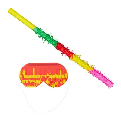 Imagen de Relaxdays Set de Palo y Antifaz para Piñatas, Papel, Multicolor, 50 cm Largo, Color, 1 Unidad (10022573)
