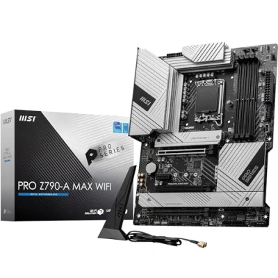Imagen de MSI Pro Z790 A MAX WiFi Placa Base ATX, Admite procesadores Intel 12 y 13ª generación, LGA 1700, VRM 80A SPS DDR5 Memory Boost 7800+MHz/OC, Ranura PCIe 5.0 x16, 4 Ranuras M.2 Gen4, Wi Fi 7 LAN 2.5G