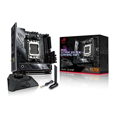 Imagen de ASUS ROG Strix X670E I Gaming WiFi Placa Base ITX (AMD Ryzen AM5, VRM de 10 + 2 Fases, Hive, botón PBO Modo EZ, PCIe 5.0, DDR5, 6E, Ranuras M.2, Puertos USB4 Tipo C)