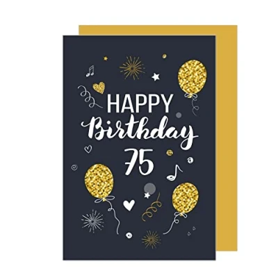 Imagen de Edition Seidel Tarjeta de felicitación 75 cumpleaños premium con sobre. Billet Happy Birthday para mujer hombre oro globos (GZ346 SW023)