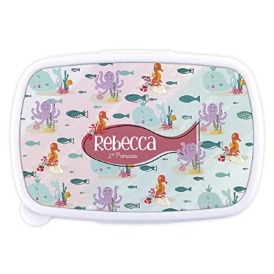 Imagen de LolaPix Sandwichera Infantil. Fiambrera Infantil Personalizada. Caja merienda con Nombre y Curso. Apta para microondas Libre de BPA, filatos Metales Pesados. Varios diseños.Animales Marinos