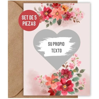 Imagen de 5x tarjeta rasca y gana en blanco floreada para escribir sobre usted sorpresa billete de la suerte vale regalo cumpleaños San Valentín Navidad (5 piezas floreadas)