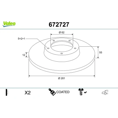 Imagen de VALEO Disco de freno TOYOTA: RAV4 IV SUV, III SUV Eje trasero 281mm 12mm 5Taladro(s) macizo revestido 672727 4243142060,424310R010