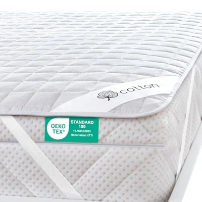 Imagen de FAM Home Cotton Touch Protector de colchon 160x200 con 4 Esquinas Elásticas I Cubre Transpirable, Hipoalergénico, Anti bacteriano, acaros Funda para Cama Adultos y Niños