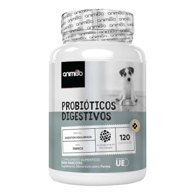 Imagen de Enzimas Digestivas, Probióticos y Prebióticos para Perros 120 Cápsulas con Sabor a Pollo 2,5 Mil Millones de UFC Que Ayudan al Sistema Inmune Flora Intestinal, Todas Las Razas Tamaños