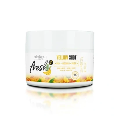 Imagen de SALERM Mascarilla Reparadora Cabello muy Dañado Biokera Fresh Yellow Shot 250 ml Hidratra, Repara y Protege el Antiencrespamiento Sin Sulfatos ni Parabenos