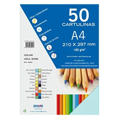 Imagen de Dohe Cartulinas A4 Azul Sado para Manualidades e Impresión (50 uds.) 21x29,7 cm 180 g/m² Material de oficina