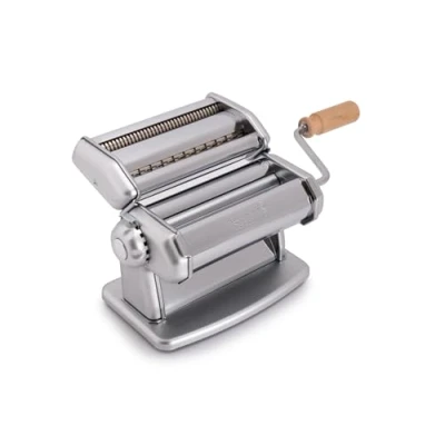 Imagen de Imperia IPasta Línea Clásica. Máquina para pasta. 100% Made in Italy. de pasta fresca en acero. Laminadora manual con manivela. Crea láminas lasagne, tagliolini, fettuccine.