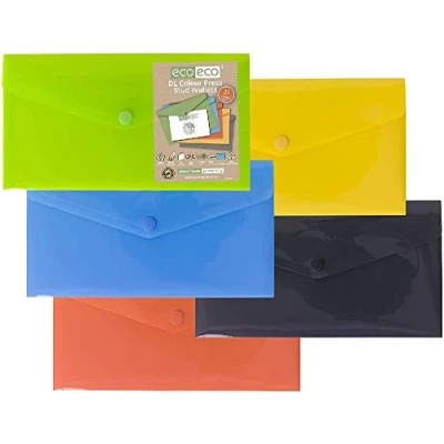 Imagen de eco DL 50% Reciclada Colores Surtidos Carteras Press Stud (Paquete de 25), eco079x25