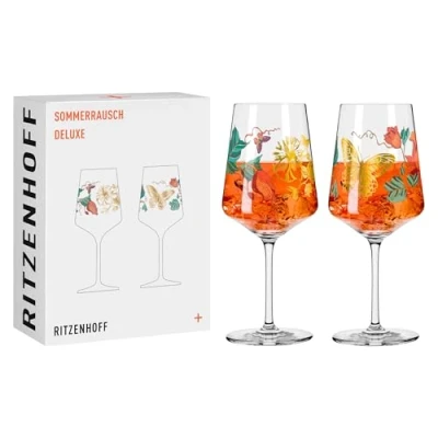 Imagen de RITZENHOFF 2841020 Sprizz Juego de vasos para aperitivos (2 unidades, 500 ml, serie Sommerrausch Deluxe con collage colorido), fabricado en Alemania