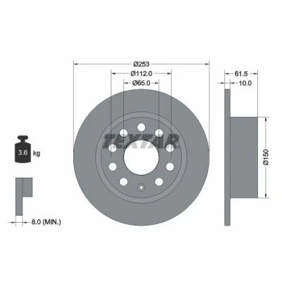 Imagen de TEXTAR 92306603 Disco de freno 253 10 05/10 112 macizo revestido sin perno sujeción rueda, buje rueda SKODA: Octavia 3 Combi
