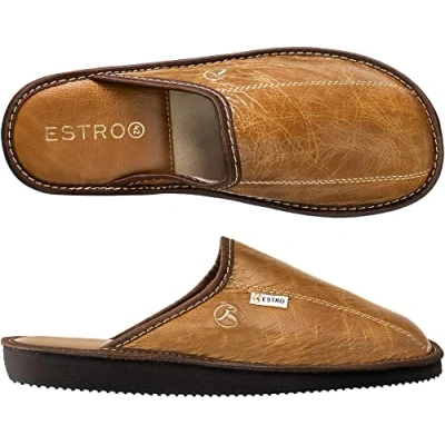 Imagen de ESTRO Zapatillas De Casa Hombre Invierno Piel Carnero Pantuflas Lana Suela Memoria RUST (42 EU, Camello, 42)