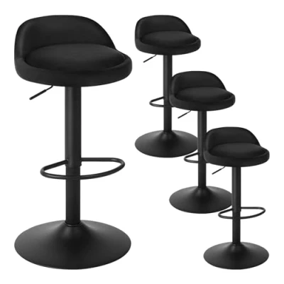 Imagen de EUGAD 4X Taburetes de Bar con Respaldo Altos Cocina en Terciopelo Altura Ajustable 61 82 cm Reposapiés Giratorios 360 para y Cafetería Base Metálica Negro 0824BY 4