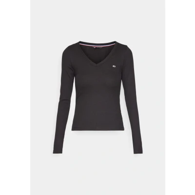 Imagen de Tommy Jeans TJW SLIM Essential RIB V LS Camiseta de manga larga, Mujer, Talla: 36, Black
