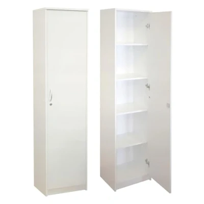 Imagen de armario de oficina con cerradura, estantería para libros, 1 puerta y 5 compartimentos, universal hogar, 180 x 44,5 35 cm (blanco)