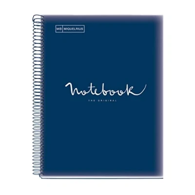 Imagen de Miquelrius Cuaderno A4 Notebook Emotions, 80 Hojas 90 g/m², Rayado Séyès, 1 Franja de Color, Espiral Microperforado, Tapa Polipropileno, 4 Taladros, Color Azul Marino
