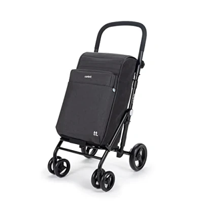 Imagen de Carlett Carro de la Compra, Carrito Plegable para Supermercado, con 4 Ruedas Resistentes a Lluvia y una Gran Capacidad 32kg, Bolsa Principal 64L, Térmica 12L Modelo Urban Family, Color Negro