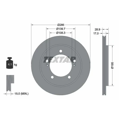 Imagen de TEXTAR 92136800 Disco de freno 286 17 05/07 139,7 ventilación interna sin perno sujeción rueda, buje rueda SUZUKI: Grand Vitara 1 SUV
