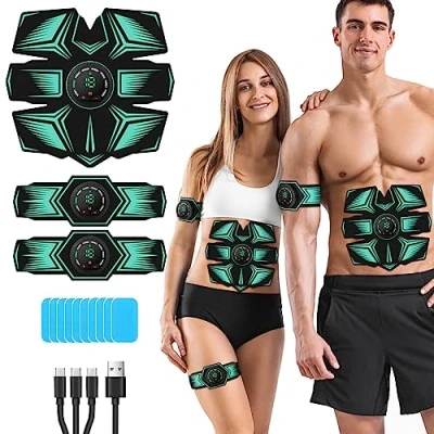Imagen de EMS Electroestimulador Muscular, Abdominales Electroestimulacion, USB Recargable Estimulador Eléctrico Abdominal para Hombres Mujeres, Abdomen/Brazos/piernas, 8 Modos y 19 intensidades (verde)