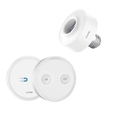 Imagen de LoraTap Juego Portalámpara Inteligente Adaptador Inalámbrico para Lámpara Luz Bombilla LED con Mando a Distancia Control Remoto, E27, Blanco, Alcance de 200m, Iluminación Casa