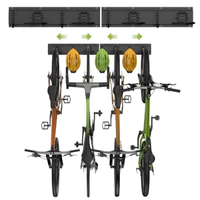 Imagen de Housolution Soporte de Pared para Bicicleta, Estante Almacenamiento Bicicleta 32 Pulgadas, Ganchos 4 Bicicletas + 3 Cascos hasta 300 Libras Acero Sólido Aparcabicicletas Garaje, Negro