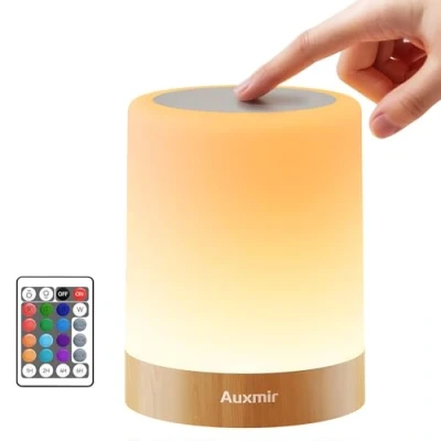 Imagen de Auxmir Lámparas de Mesita Noche, 1800mAh Recargable Lámpara LED Mesa con USB, Temporizador, Control Táctil y Remoto, 13 Colores Luz Regulable, Noche Inalámbrica Colgante