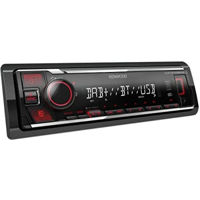 Imagen de Kenwood KMM BT408DAB Radio de Coche USB con Dab+ y Kit Manos Libres Bluetooth (procesador Sonido, USB, AUX, 1 x pre Salida 2,5 V, 4 50 W, iluminación botón, Rojo, Incluye Antena Dab+)