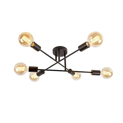 Imagen de QAZQA Plafón industrial negro 6 luces Sydney Acero Alargada Adecuado para LED Max. x 40 Watt