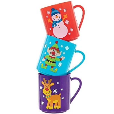 Imagen de Baker Ross FX398 Tazas de Plástico con Personajes Navideños Paquete 4, Taza para Niños