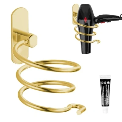 Imagen de Fousenuk Soporte para Secador, Aluminio Montado En La Pared Plancha Pelo Secador con Organizador de Cables, Almacenar Negro