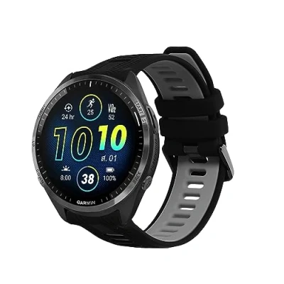 Imagen de kwmobile Pulsera compatible con Garmin Forerunner 965/955 / 945/745 correa 1x Correas de silicona flexible Tamaño ajustable negro/gris