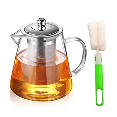 Imagen de YISPIRIN tetera de cristal, con colador, cristal transparente para té suelto y floración, apta lavavajillas 1300 ml