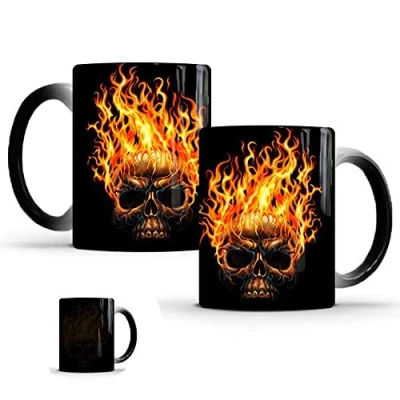 Imagen de Hosoncovy Taza de café cerámica con diseño calavera, cambia color