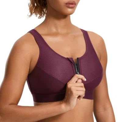 Imagen de SYROKAN Sujetador Deportivo Espalda Deportiva con Cremallera para Mujer Rojo Oscuro 90B