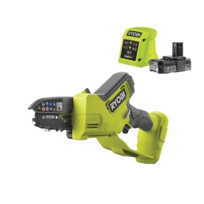 Imagen de RYOBI Motosierra de Mano Brushless 18V ONE+ Barra 10 cm Herramienta Compacta Poda Ramas Tensor Cadena sin Herramientas Ambidiestro Batería 2,0 Ah y Cargador 1,5 A RY18PSX10A 120