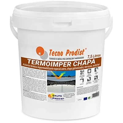 Imagen de Tecno Prodist TERMOIMPER chapa 7,5 Litros (BLANCO ÓPTICO) Pintura al agua Aislante Térmico Exterior Especial acero, galvanizada y terrazas Aísla calor frio