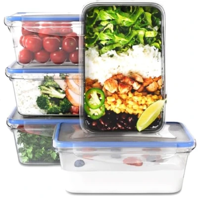 Imagen de Classbach® Frascos de plástico con tapa Juego 5 unidades, latas almacenamiento tapa, lonchera/bandeja pan/caja apta para lavavajillas, microondas y congelador