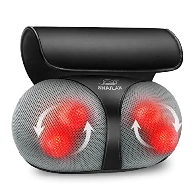 Imagen de Snailax Almohada de masaje Shiatsu con calor, masajeador cuello cabezales giratorios 4D para casa/oficina, hombro espalda, regalos hombres/mujeres