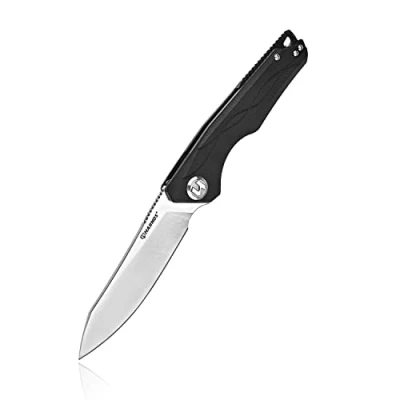 Imagen de HARNDS Cuchillo de Cosecha con Acero Sandvik 14C28N Plegable Mango G10 para Camping Caza (Negro)