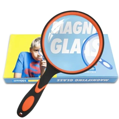 Imagen de Fousenuk Lupa de Mano 100mm, Lupas Gran Aumento con Mango Goma Antideslizante, Inastillable Lente para Personas Mayores, Niños, Lectura, Manualidades, Libros, Insectos, Inspección