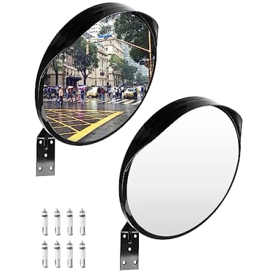 Imagen de QWORK Juego de 2 Espejo Tráfico Interiores y Exteriores, Convexo Vigilancia para Carreteras, Almacenes, Garajes, Oficinas Tiendas (Ø 30 cm, Soporte Tornillos Incluidos)
