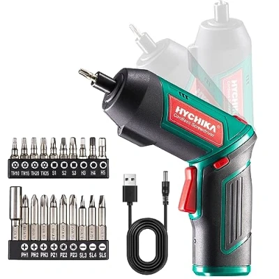 Imagen de HYCHIKA Destornillador Eléctrico 6N.m, Atornillador Inalámbrico 3.6v Batería 2000mAh (Máximo Par 6 N.m) LED Luz, Mandril Magnétic, Cable USB, 20 Accesorios