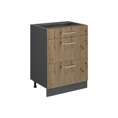 Imagen de Vicco Mueble bajo de Cocina R Line, Roble Artesanal/Antracita, 60 cm con cajones, sin encimera