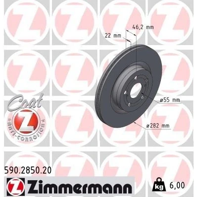Imagen de ZIMMERMANN 590.2850.20 Disco de freno 282 22 7/5 5 100 ventilación interna revestido