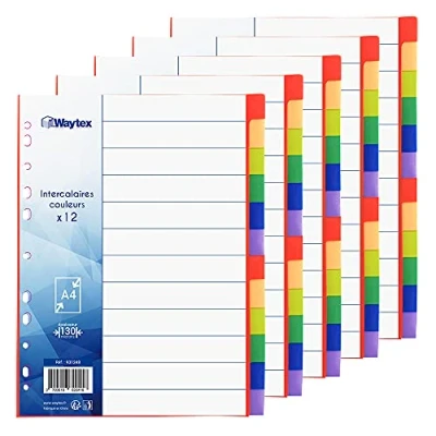 Imagen de WAYTEX 931348C5 Intercalarios (A4, 12 teclas, polipropileno, colores vivos con índice (5 unidades)