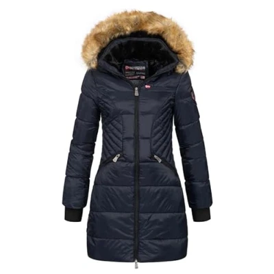 Imagen de Geographical Norway Abeille Lady Parka Mi Epaisse Chaude Femme Automne Hiver Manteau Fin Capuche Fausse Fourrure Blouson Coupe Vent Cadeau Ideal Elegant Femmes (Marine XXL Taille 5)